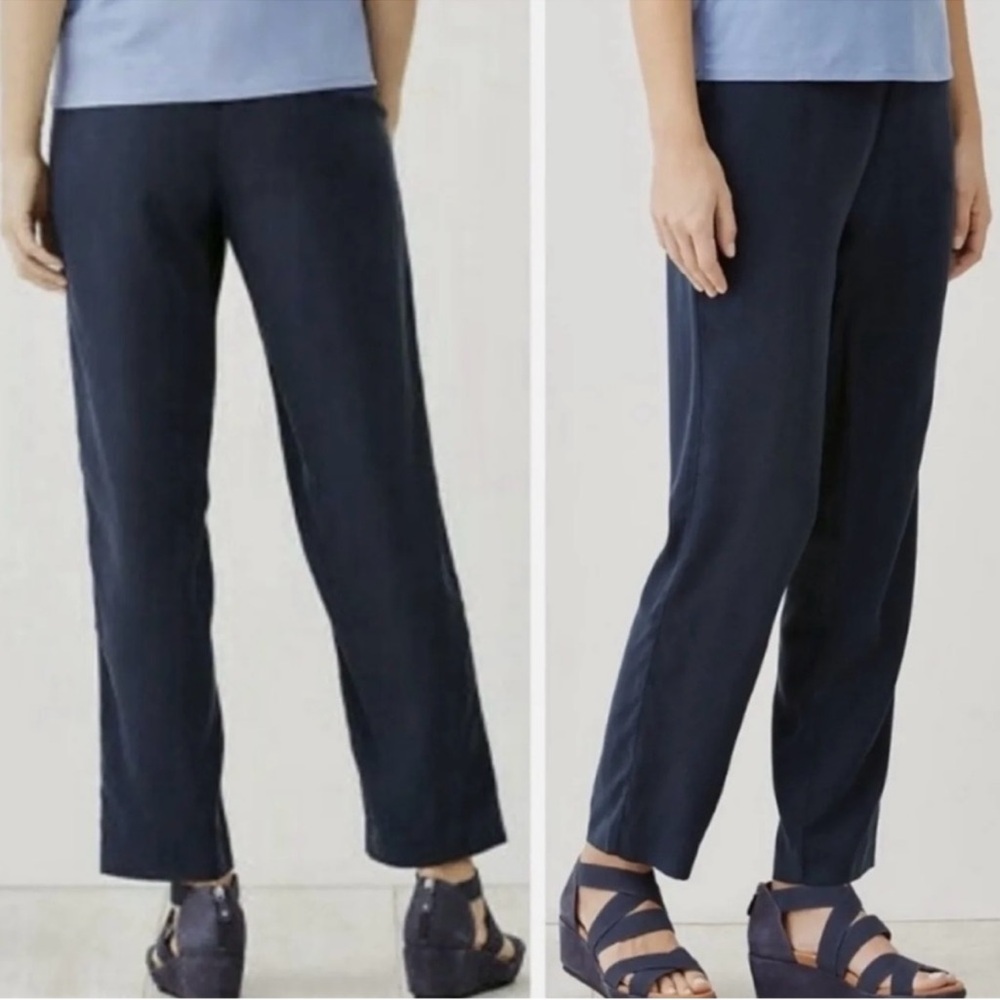 J. Jill Love Linen Straight Leg Pull On Pants Navy Size Medium Tall